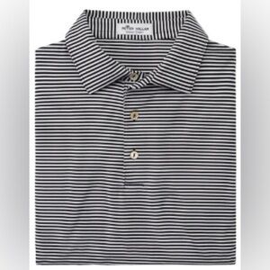 Peter Millar contem for black blue striped short sleeve performance polo shirt L
